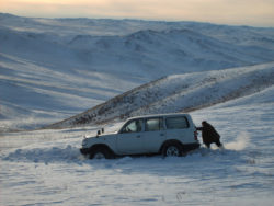 Car sunk in snow – Mongolia