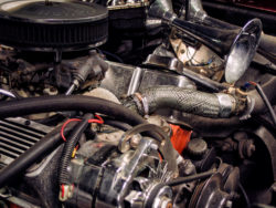 Car engine in old american car