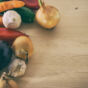 Vegetables on wooden cutting board