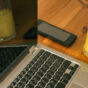 Laptop, Smartphone And Juice On The Wooden Table
