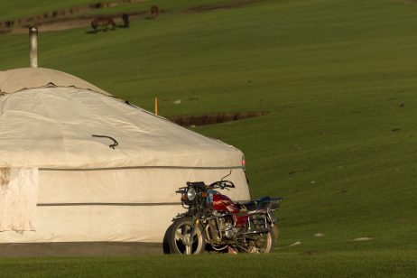 Mongolian yurt and motorcycle