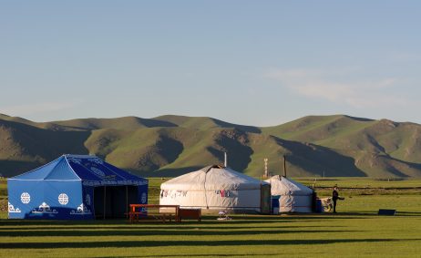 Mongolian countryside with yurts