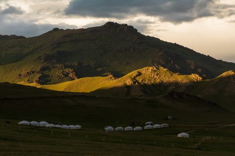 Yurts Under Mountains in Mongolia