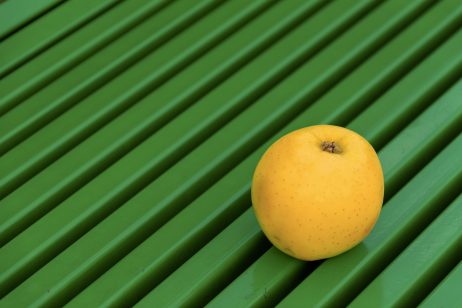 Yellow Apple on a Green Background